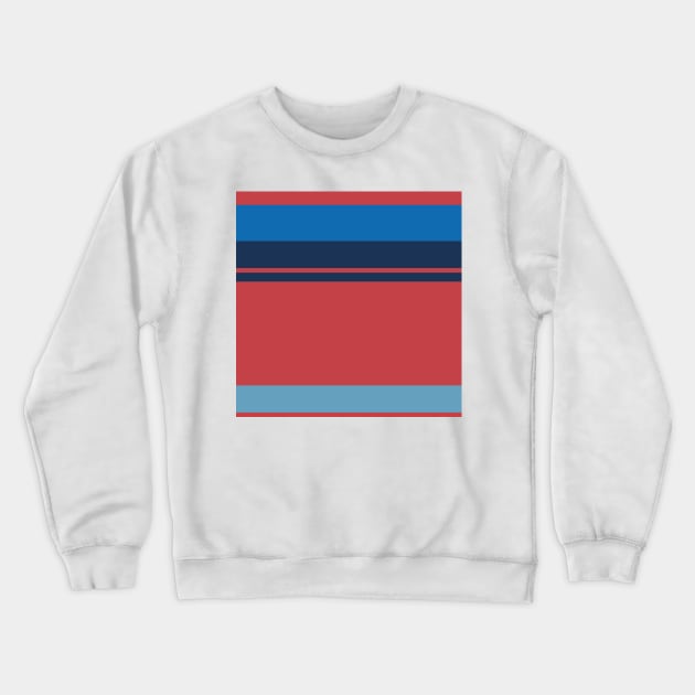 A soft merger of Dark Blue Grey, Reddish, Nice Blue and Cerulean Frost stripes. Crewneck Sweatshirt by Sociable Stripes